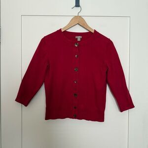 J Jill Cardigan Sweater Womens Sz S Red Knit Mixed Buttons 3/4 Sleeve Office